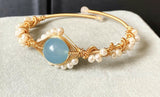 14K GoldWrapped Handmade Bracelet Hailan Baohai Sapphire Natural White Pearl Bracelet.