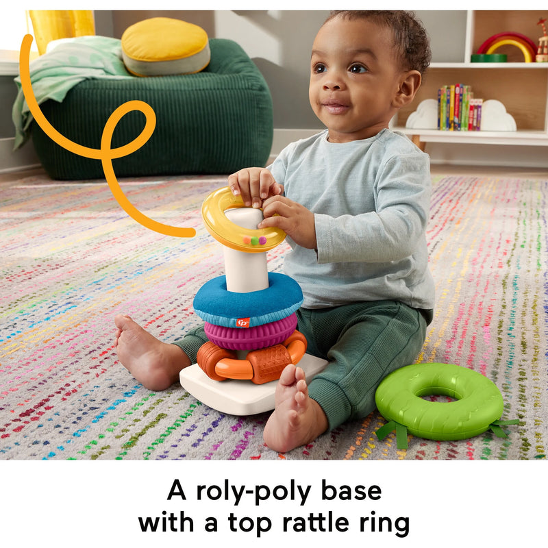 Fisher-Price Sensory Rock-a-Stack Roly-Poly Stacking Toy with Fine Motor Activities for Babies