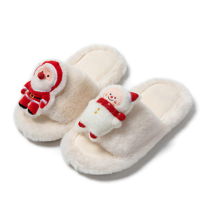 Christmas Shoes Ins Santa Claus Open-toe Cotton Slippers Winter Home Indoor Floor Plush Warm Furry Slippers Women.