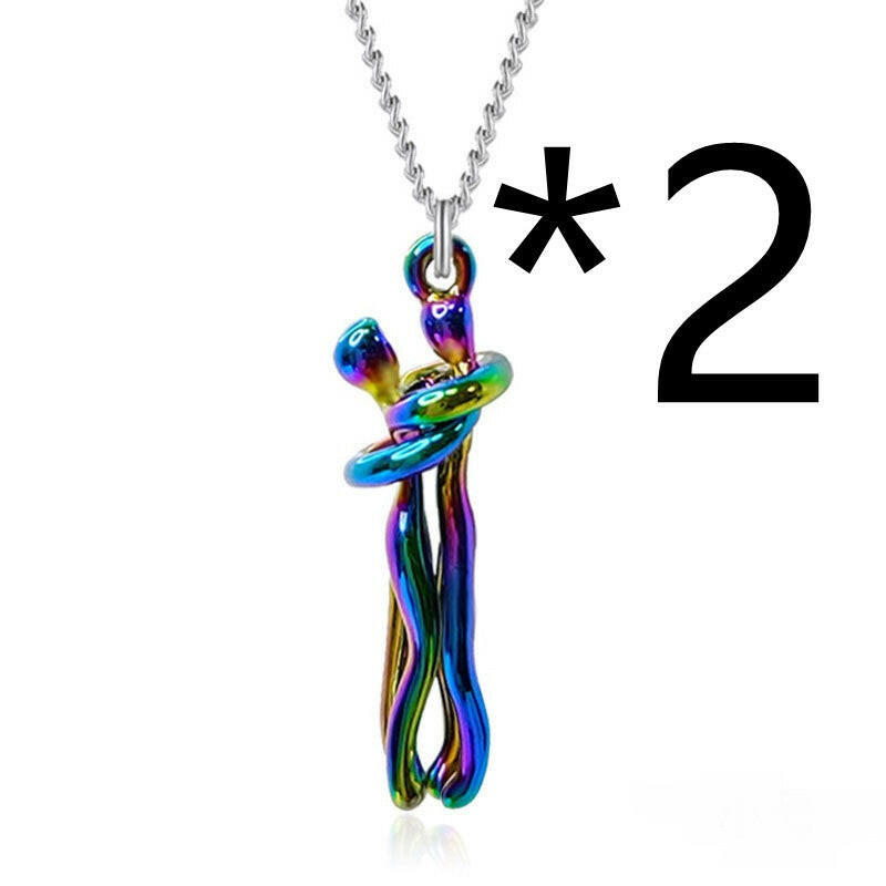 Affectionate Hug Necklace Couples Anniversary Valentine's Pendant chain.