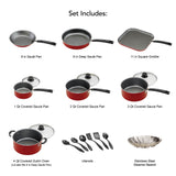 18 Piece Non-stick Cookware Set, Red