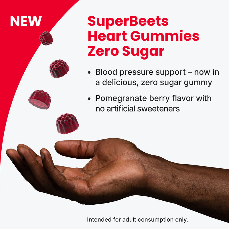 HumanN SuperBeets Sugar-Free Nitric Oxide Heart Gummies - Daily Blood Pressure Support for Heart Health - Grape Seed Extract & Non-GMO Beet Energy Gummies - Pomegranate Berry Flavor, 60 Count