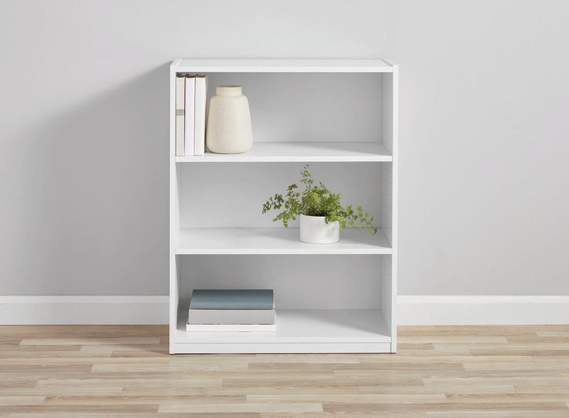 3-Shelf Bookcase with Adjustable Shelves, White