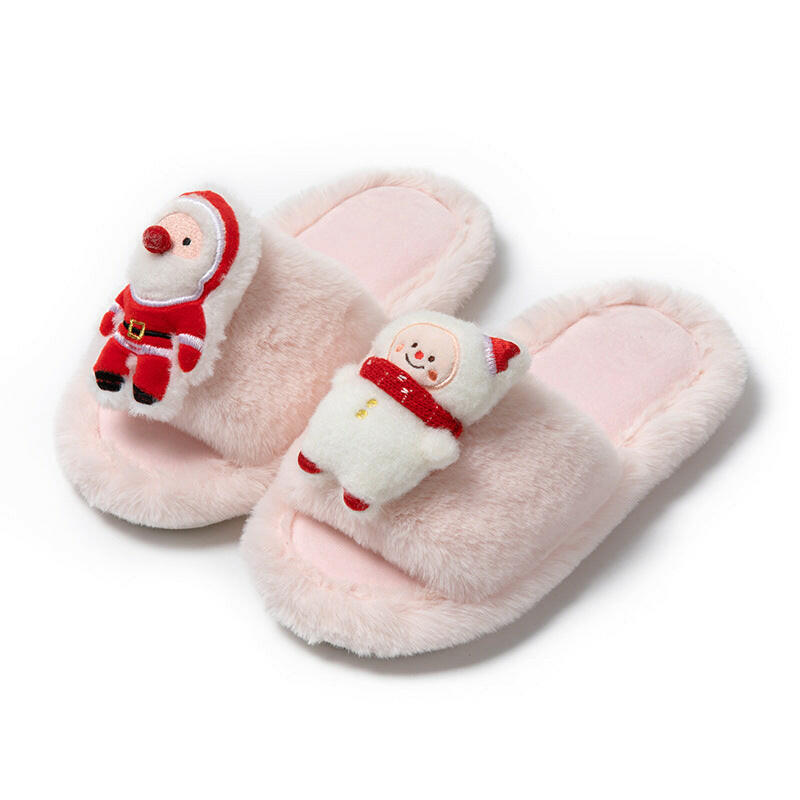 Christmas Shoes Ins Santa Claus Open-toe Cotton Slippers Winter Home Indoor Floor Plush Warm Furry Slippers Women.