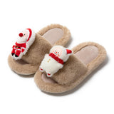 Christmas Shoes Ins Santa Claus Open-toe Cotton Slippers Winter Home Indoor Floor Plush Warm Furry Slippers Women.