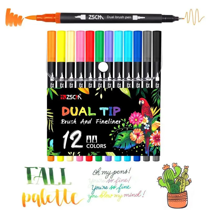 120 Colors Dual Tip Brush Art Marker Pens Coloring Markers Fine