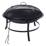 26" Round Iron Outdoor Wood Burning Fire Pit, Black