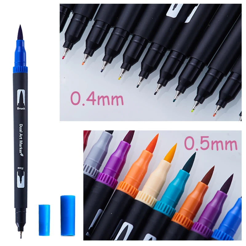 72 Colors Dual Tips Brush Drawing Pens Watercolor Art Markers Set for  Coloring 
