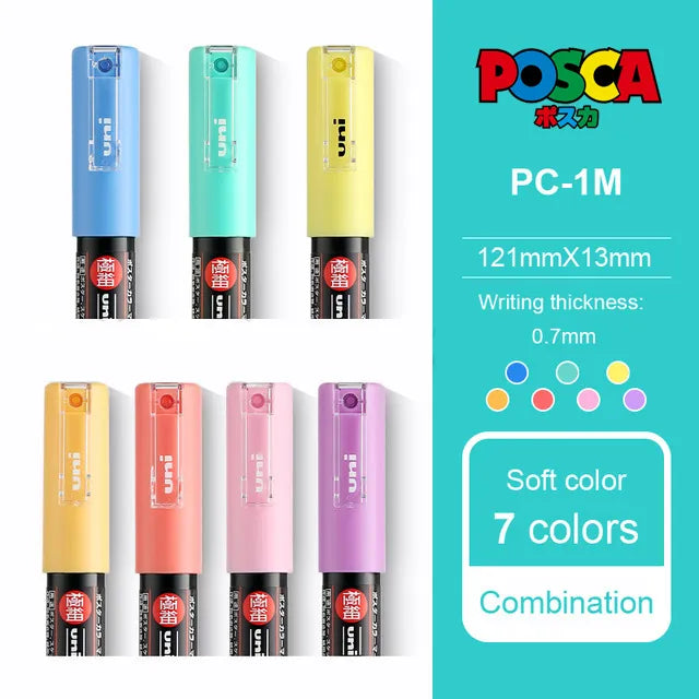 Japan Uni Posca Paint Marker Pen, PC-1M PC-3M PC-5M PC-8K 17K  ,7/8/12/15/21/24/28/29 Colors Set Painting Advertise Pens