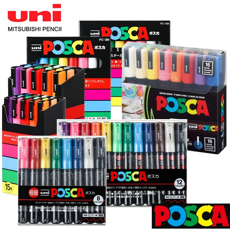New Japan Uni Posca 16 Colors Set Paint Markers, PC-1M 3M 5M Art