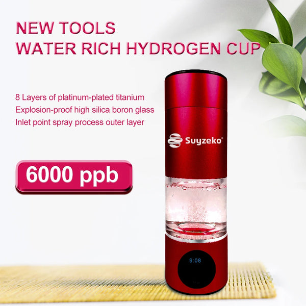 Portable 6000PPB High Concentration Hydrogen Rich Water Cup SPE/PEM Hydrogen H2 Water Generator Water Filter Bottle.