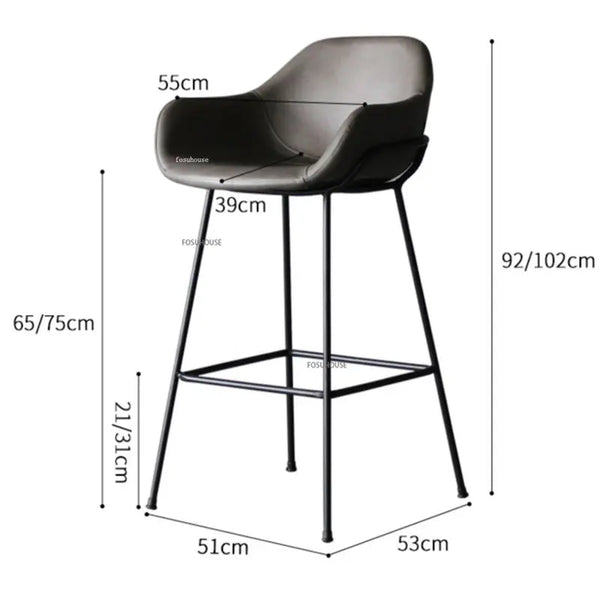 New Nordic Wrought Iron Bar Chair for Kitchen Furniture Luxury Home Cafe Counter Bar Stool Simple Leisure High Stool D.