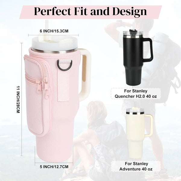 TY Letters Water Bottle Holder Bag with Strap for Stanley 40oz Water Bottle Carrier Bag for Travel Hiking Camping Accessories.