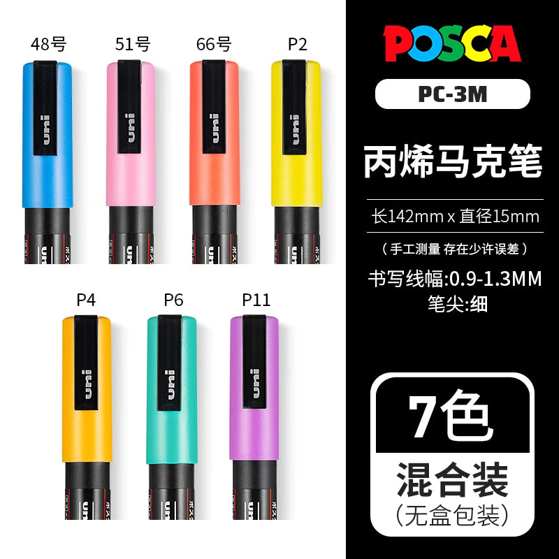 Japan Uni Posca Paint Marker Pen, PC-1M PC-3M PC-5M PC-8K 17K  ,7/8/12/15/21/24/28/29 Colors Set Painting Advertise Pens