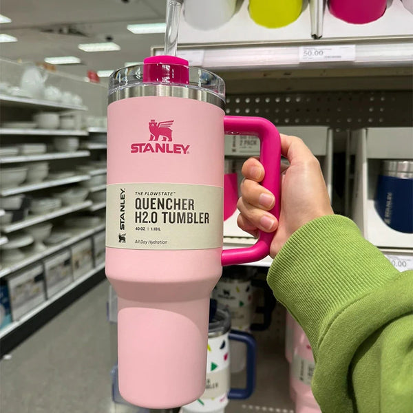 Stanley Tumbler with 5PCS Straw Lid Stainless Steel 30oz/40oz Vacuum Insulated Car Mug Double Wall Thermal Iced Travel Cup.