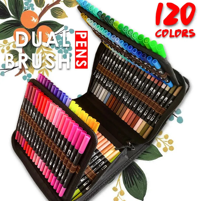12-132colors Dual Brush Markers Colored Pen For Adult Coloring