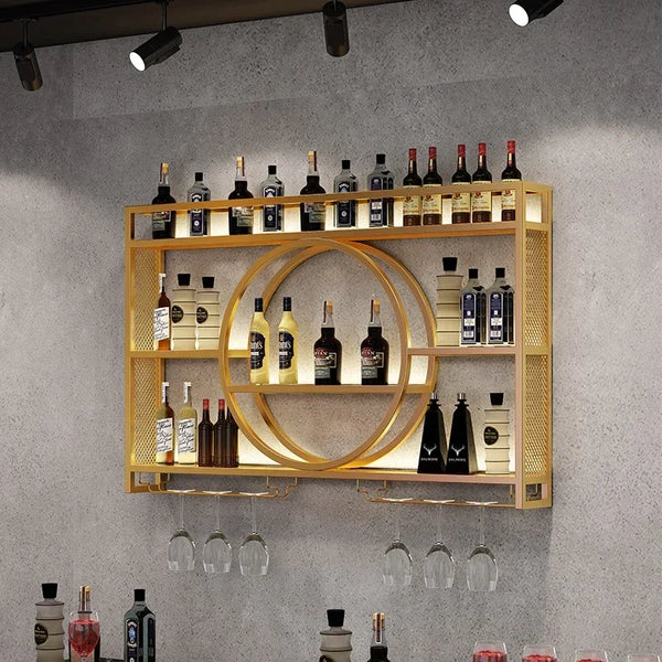 Plane Display Wine Rack Free Standing Modern Wall Liquor Store Gold Wine Rack Display Large Luxury Botellero Vino Decoration.