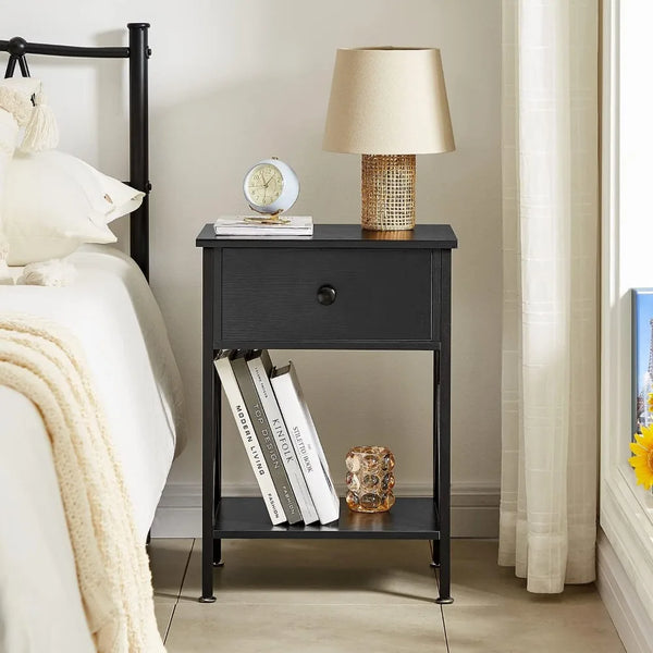 Nightstand, Modern Bedside End Table Set of 2, Night Stand with Drawer and Storage Shelf for Living Room Bedroom.