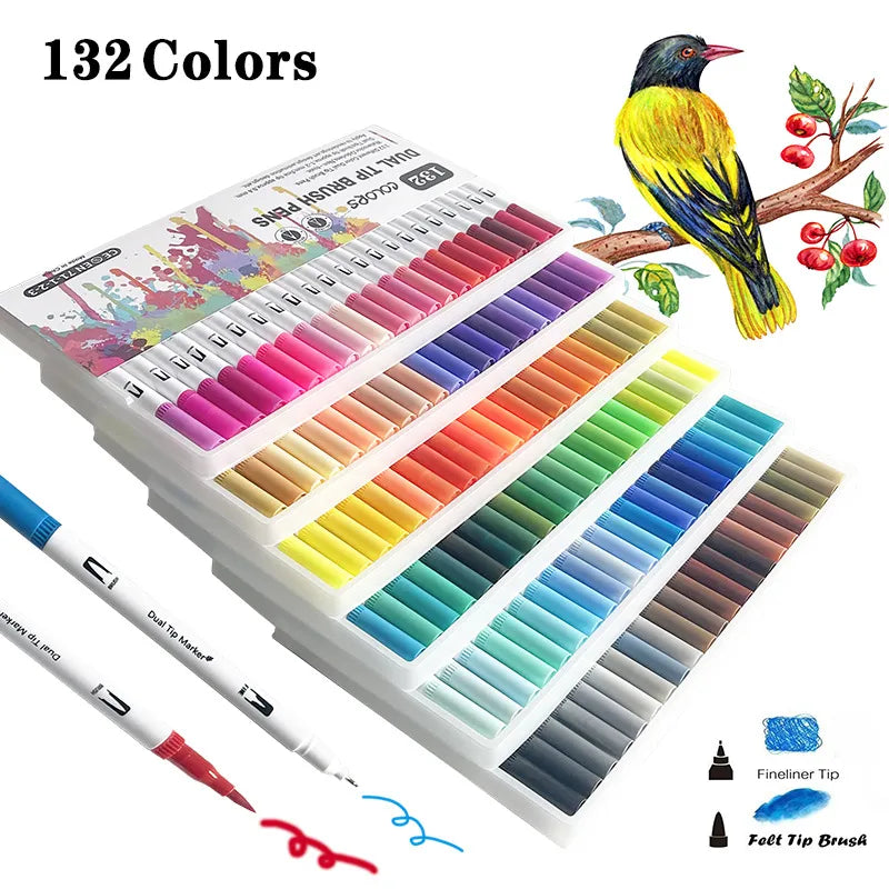 Pack of 24 Dual Tip Brush Art Marker Pens Coloring Markers Fine & Brush Tip  Pen for Adult Coloring Book Note Taking Art Supplier