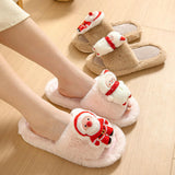 Christmas Shoes Ins Santa Claus Open-toe Cotton Slippers Winter Home Indoor Floor Plush Warm Furry Slippers Women.