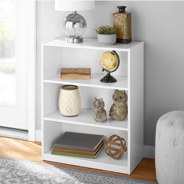 3-Shelf Bookcase with Adjustable Shelves, White