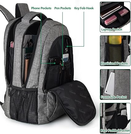 Travel Laptop Backpack, Business Anti Theft Slim Sturdy Laptops Backpack with USB Charging Port