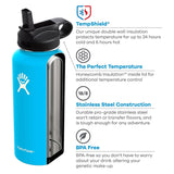 HYDROˊ FLASK Water bottle Stainless Steel & Vacuum Insulated with Straw Lid- 32oz Black