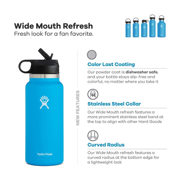 HYDROˊ FLASK Water bottle Stainless Steel & Vacuum Insulated with Straw Lid- 32oz Black