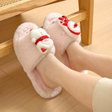 Christmas Shoes Ins Santa Claus Open-toe Cotton Slippers Winter Home Indoor Floor Plush Warm Furry Slippers Women.