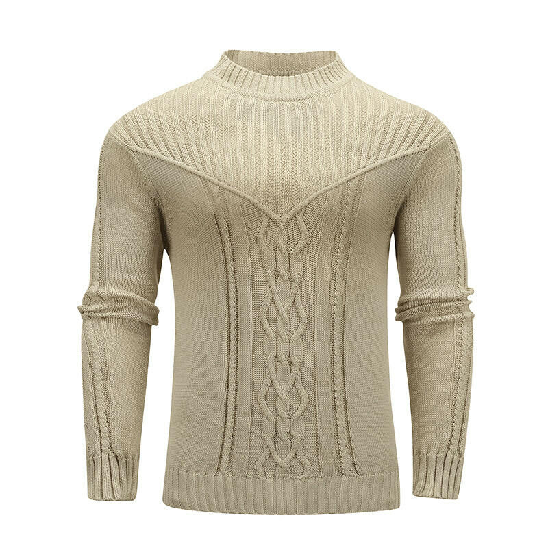 Fashion Men Solid Color Warm Jacquard Men Sweater.