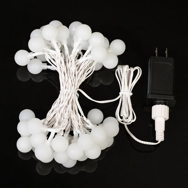 Indoor 50-Count LED Globe Lights, with Frosted White G20 Globes, AC-Adaptor, 4.5 Volts