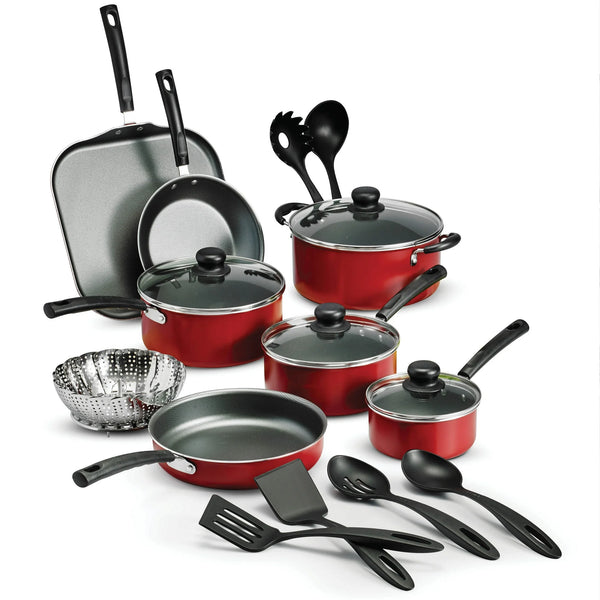 18 Piece Non-stick Cookware Set, Red