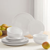 Glazed White Stoneware Dinnerware Set, 12-Pieces