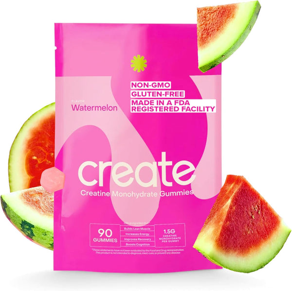 Create Creatine Monohydrate Gummies for Men & Women, Boost Focus, Strength, and Endurance, Anti-Melting Formula, Vegan, Gluten-Free, Non-GMO, 1.5g of Creatine per Gummy (Blue Raspberry, 90ct)