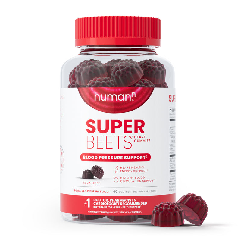 HumanN SuperBeets Sugar-Free Nitric Oxide Heart Gummies - Daily Blood Pressure Support for Heart Health - Grape Seed Extract & Non-GMO Beet Energy Gummies - Pomegranate Berry Flavor, 60 Count